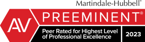 Martindale Hubbell AV Preeminent, Peer rated for Highest Level of Professional Excellence 2023